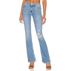 We The Free Carmen Flare Jeans High Rise Distressed Stretch Denim Blue Wash 32